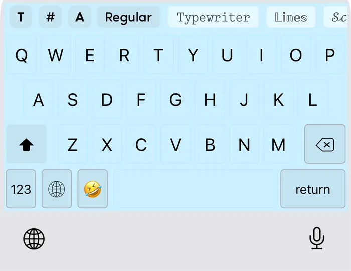 The Fonts & Tags keyboard on iPhone with a bar of styles above the letters